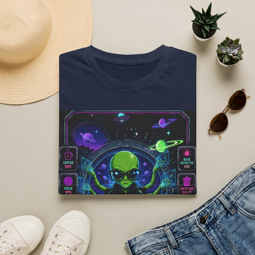 "Alien Code Is BIS" Neon Alien Programmer/Gamer Graphic Design T-Shirt